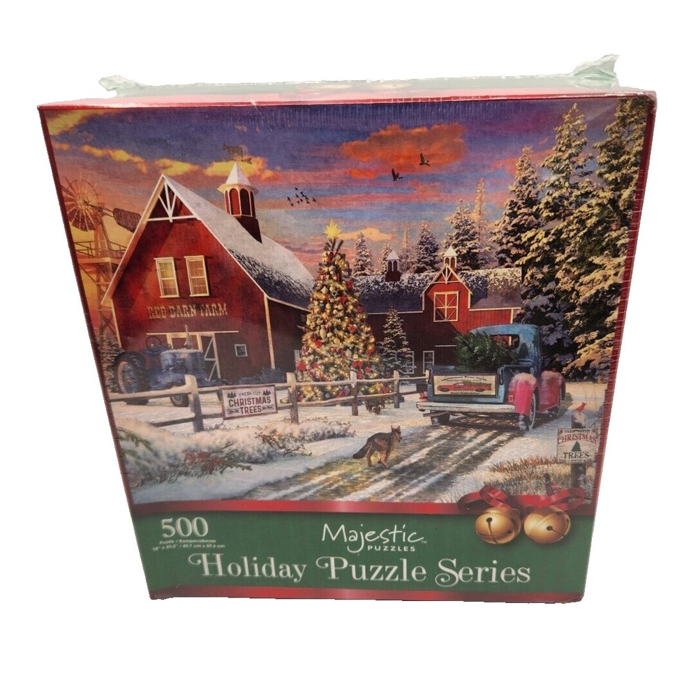 Majestic Springbok Christmas Jigsaw puzzle Red Barn Tree Farm 500 pc 2022 Sealed